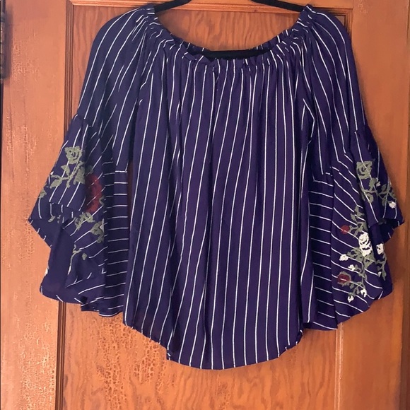 Francesca's Collections Tops - Francescas Striped Off The Shoulder Bell Sleeve Top Embroidered NWT Size Medium